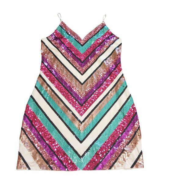 Express Chevron Sequin Mini Dress Multicolor Size Large - Picture 2 of 14